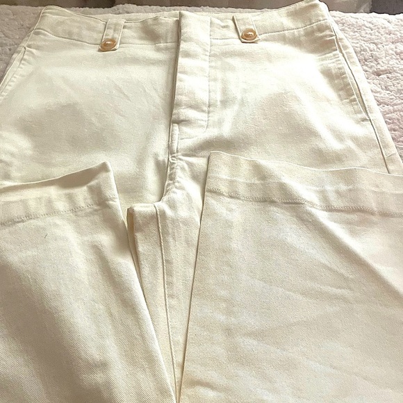 LA MIEL Junior Large, Crisp Summer Vacation Cream Wide-leg Button Tab Boho Pants - Picture 3 of 10